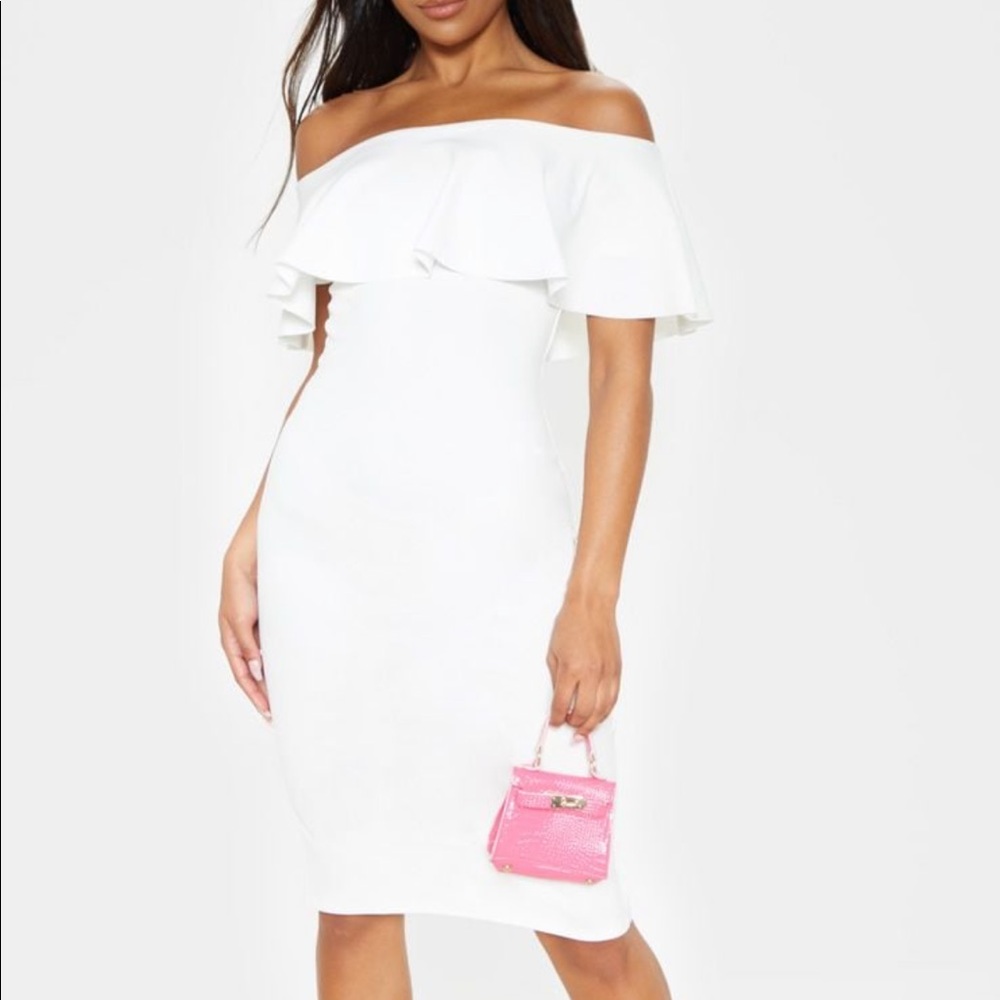 PrettyLittleThing White Off-Shoulder Wedding Dress